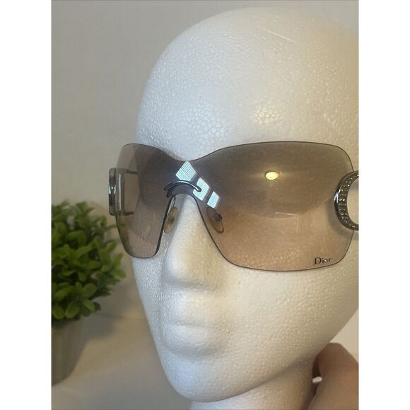 VINTAGE CHRISTIAN DIOR DIORLY 1 OVERSIZED SHIELD SUNGLASSES MADE IN ITALY Clear - Picture 7 of 16